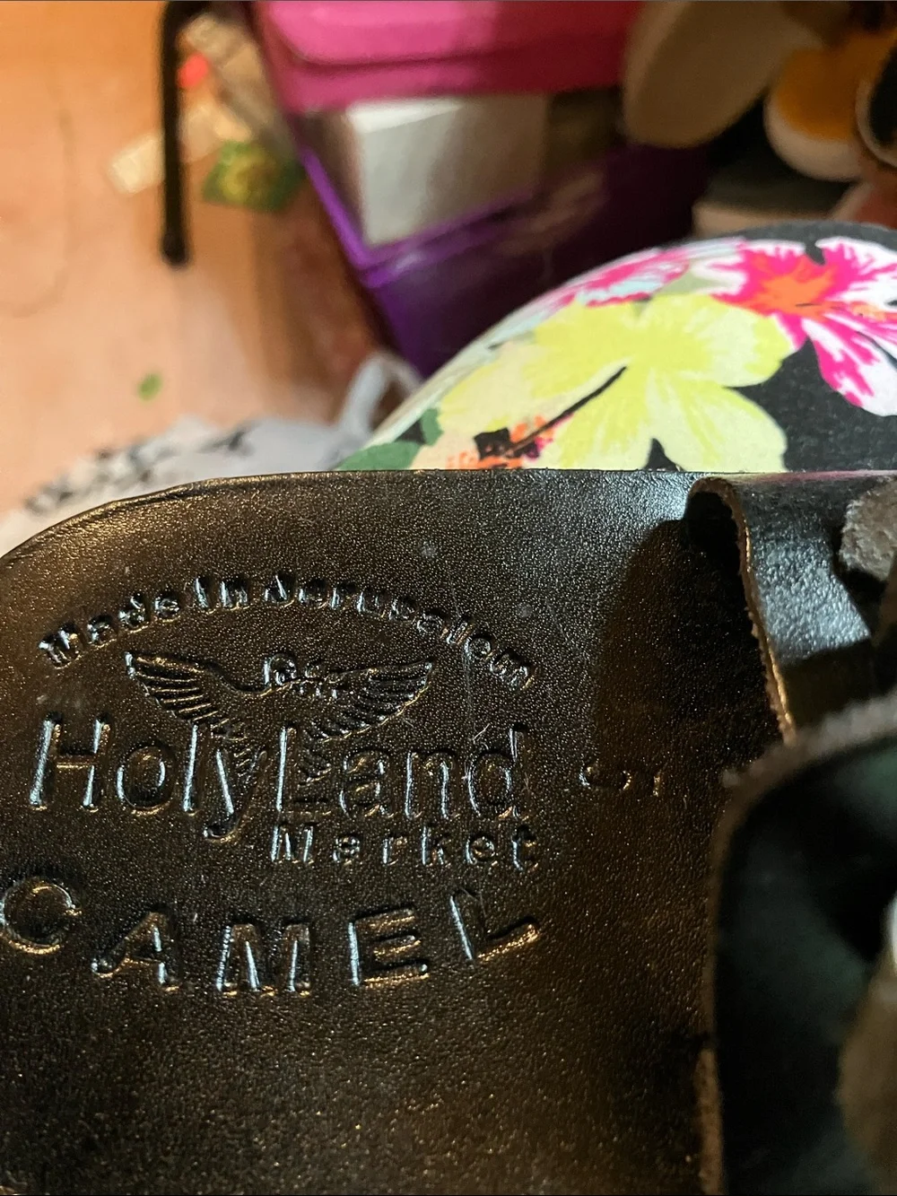 Men’s Holy Land market camel Black Leather Strappy Slide Sandals size 45